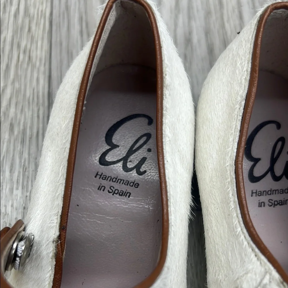 Eli White Mary Jane Flats with Brown Trim